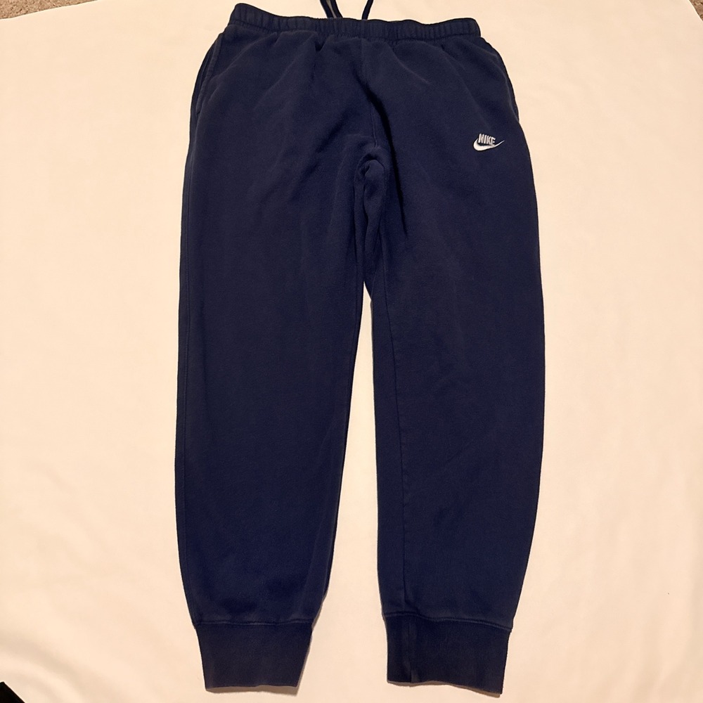 Nike Jogger Sweatpants Mens Large Navy Blue Fleece Tapered Swoosh Logo